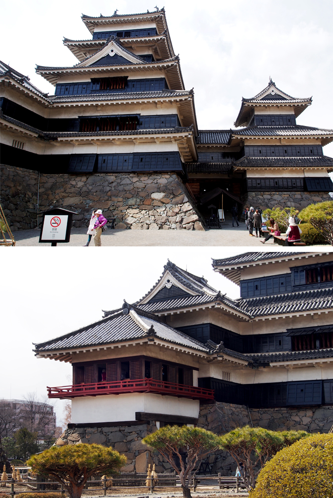TOP: the main keep, and second tower; BOTTOM: the third tower, with a "moon-viewing" room
